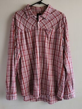 Women's Insight Red and White Plaid Casual Button-Down Shirt
